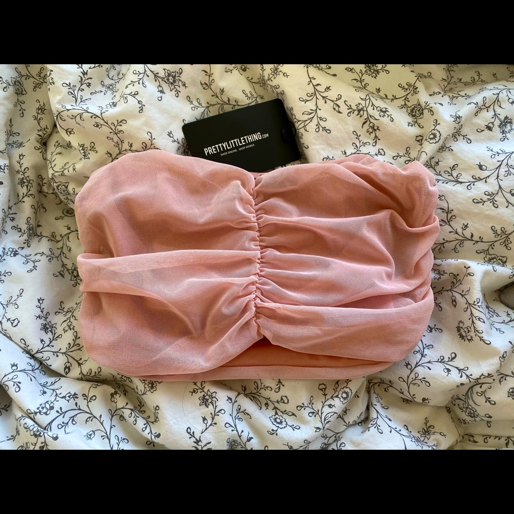 Light Pink Mesh Rutched Bandeau